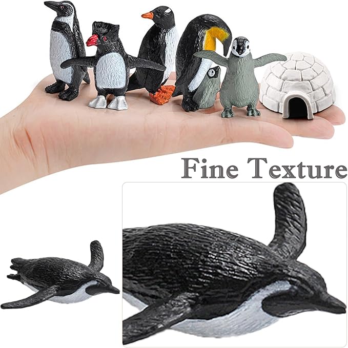11PCS Penguin Toys, Plastic Arctic Animal Penguin Figures for Kids, Realistic Polar Animals Penguin Figurines Set with Igloo Model, Cake Topper Winter Miniature Toys Decoration-PawvioPets