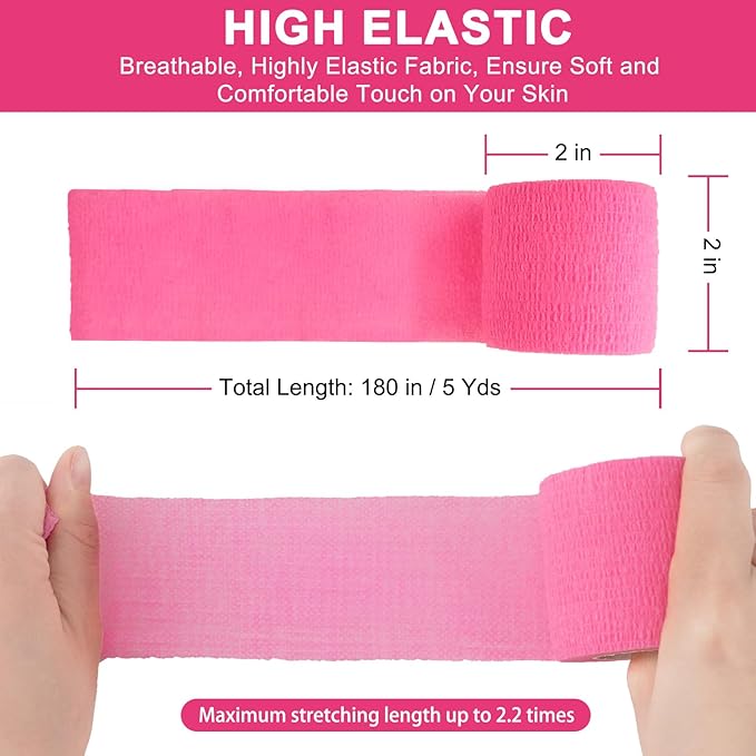 24 Pack Pink Self Adhesive Bandage Wrap, 2” x 5 Yards Cohesive Vet Wrap Elastic Athletic Tape Grip Tape Sports Tape for Ankle, Wrist Sprains, Medical, Pet First Aid (Pink, 2 Inch)-PawvioPets