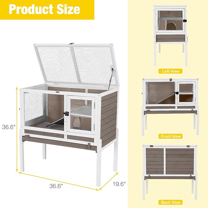 Aivituvin Rabbit Hutch with Stand Wooden Bunny Cage Indoor 2 Story Guinea Pig House with Anti Chew Ramp, No Leak Tray, Hideout, Wire Mesh (Brown)-PawvioPets