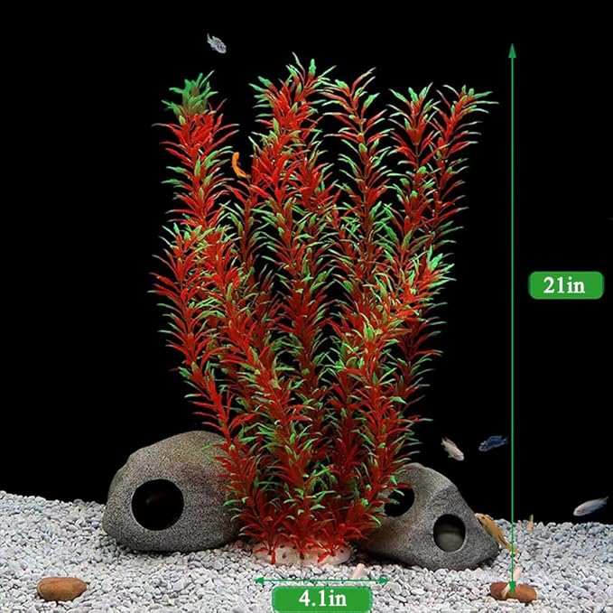 DSkoiph 2 pcs Aquarium Decor Plastic Plants Extra Large 21 Inches Artificial Fish Tank Plants Tall Fish Tank Decorations Artificial Green Water Plants (Wine)-PawvioPets