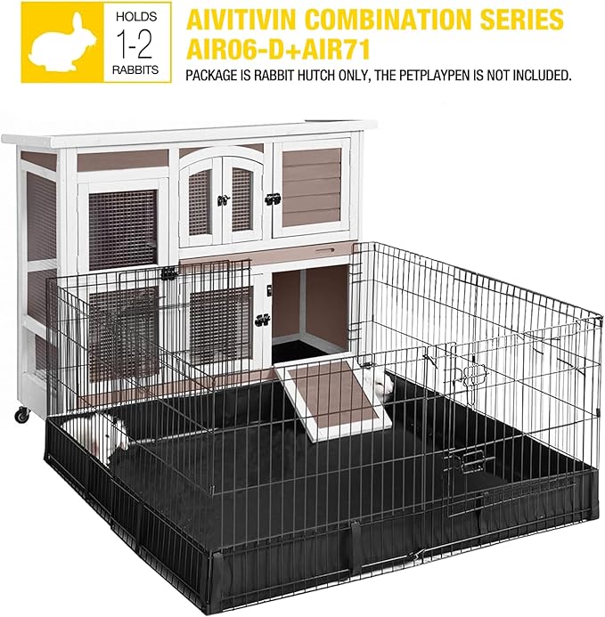 Aivituvin Rabbit Hutch Bunny Cage with Wheels Indoor Outdoor 47" Two Story Guinea Pig Cage with 2 Deep No Leak Tray-PawvioPets
