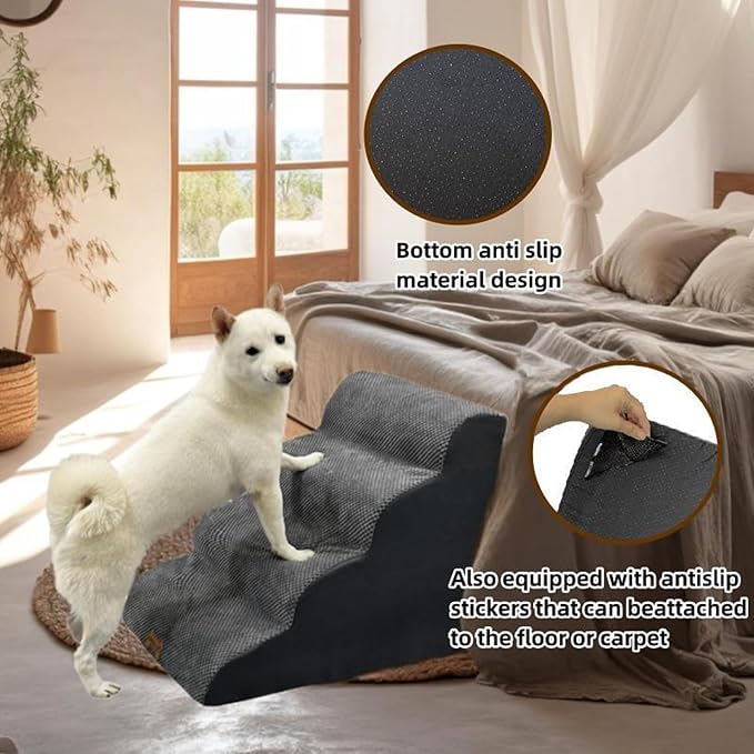 4-Step Dog Stairs for High Beds 18-24 Inch Pet Steps 2 3 4 5 Tier Ladder Non-Slip Sturdy Ramp Small Medium Large Dog Steps to Couch Bed Old Dogs Balanced Pet Stairs for Getting on Bed-PawvioPets