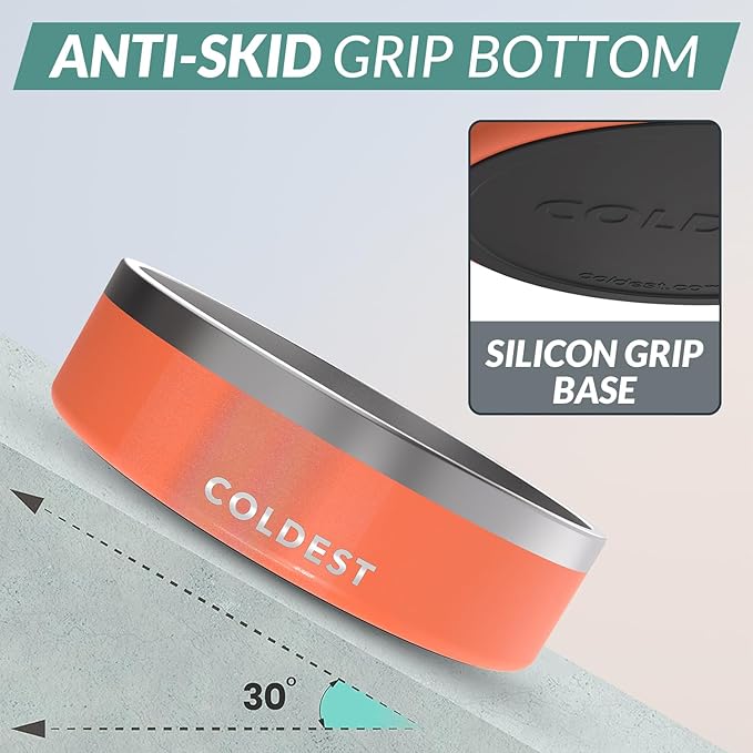 Coldest Dog Bowl - Anti Rust Metal, Non Slip, 3 Layers Insulated Stainless Steel Dog Bowls - Spill Proof & Heavy Duty - Water Bowl for Dogs, Cats & Pets, Dish Washer Safe (42 oz,Candy Red Glitter)-PawvioPets