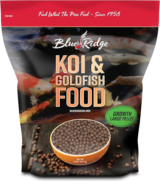 Blue Ridge Koi Fish Food 5lb - Koi Food Large 3/16" Growth Formula, Goldfish Food, Premium Fish Food for Ponds, Ponds Fish Food, Floating Pond Pellets-PawvioPets