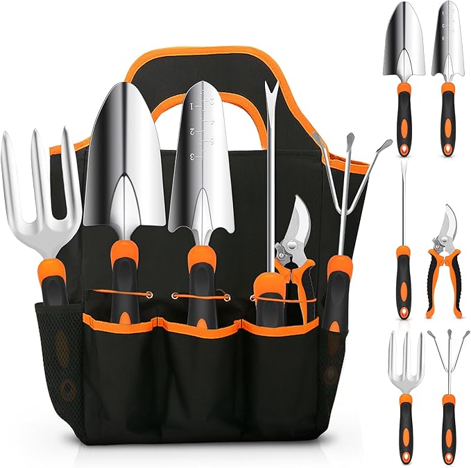 Gardening Tool Set, CHRYZTAL Stainless Steel Heavy Duty Gardening Tool Set, with Non-Slip Rubber Grip, Storage Tote Bag, Outdoor Hand Tools, Ideal Gardening Gifts for Women-PawvioPets