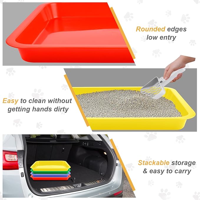 4 Pcs Open Small Kitten Litter Box, 15x12x1.4 Inch Low Entry Mini Open Cat Litter Box Rabbit Litter Pan Portable Shallow Litter Box Waterproof Travel Toilet for Bunny Guinea Pig Small Pet-PawvioPets