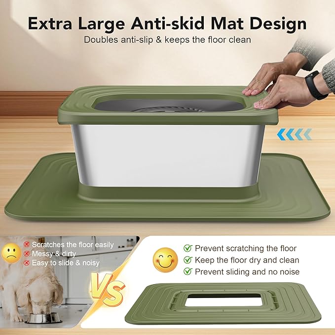 Decflow 10L Stainless Steel Dog Water Bowl, No Spill Anti-Splash Dog Bowls with XXL Silicone Mat, Spill-Proof Slow Feeder for Messy Drinkers, Heavy Duty Pet Bowls for Indoor/Outdoor Use-PawvioPets