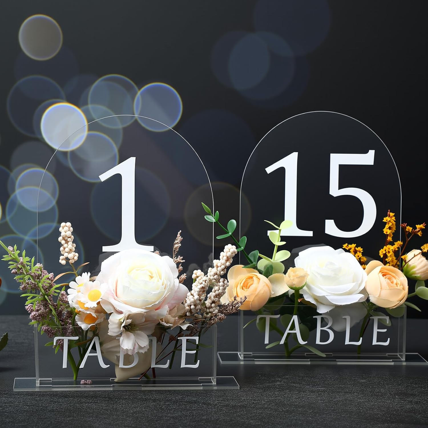 Table Number 1-15 for Wedding Reception Arch Acrylic Wedding Table Number with Flower Trough 5" x 7" Mirrored Rustic Centerpiece for Reception Bridal Shower Party Catering Banquet(Clear)