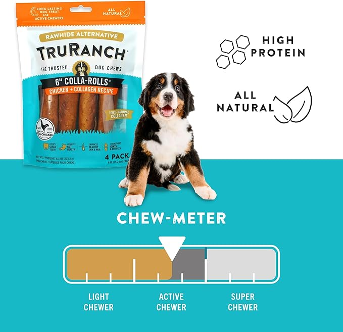 Collagen Rolls - 6" Collagen Rolls for Dogs - Long Lasting Healthy Joint Support - Rawhide Alternative - Skin & Coat Health - Made with Real Chicken, Value Pack, 3 Bags, 12 Count-PawvioPets