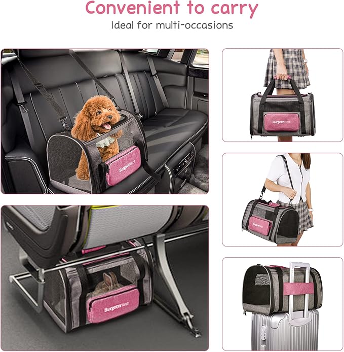 BurgeonNest Cat Carriers for Medium Puppy Under 25 lbs, Pet Carrier for Cats with Unique Side Bag,Top Load Small Pet Bag Soft-Sided Escape Proof with 4 Ventilated Windows-PawvioPets