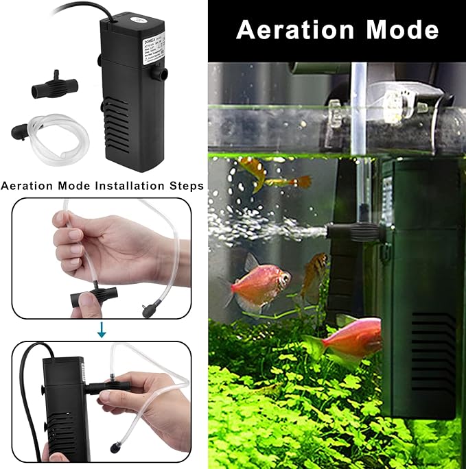 DOMICA Internal Aquarium Filter with Aeration System 100GPH 5W Power Filter for 5 to 15 Gallons Fish Tank, Submersible Fish Tank Filter-PawvioPets