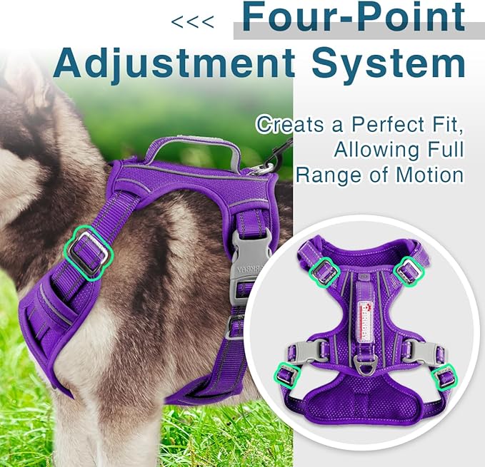BARKBAY Dog Harness No Pull with ID Tag Pocket - Heavy Duty, Reflective, Easy Control for Large Dogs(Purple,L)-PawvioPets