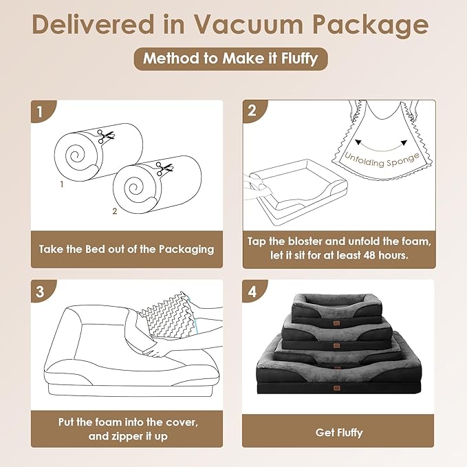 EHEYCIGA Memory Foam Dog Bed for Large Sized, Orthopedic Dog Sofa with Sides and Waterproof Liner, Washable Bolster Pet Bed Couch with Removable Cover, 36x27x7 Inch, Grey/Black-PawvioPets