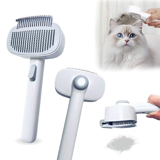 2-in-1 Dog & Cat Grooming Brush – Adjustable Deshedding Comb & One-Touch Clean | Skin-Safe Rake for Mats, Tangles, Shedding | Long/Short Hair Pets-PawvioPets
