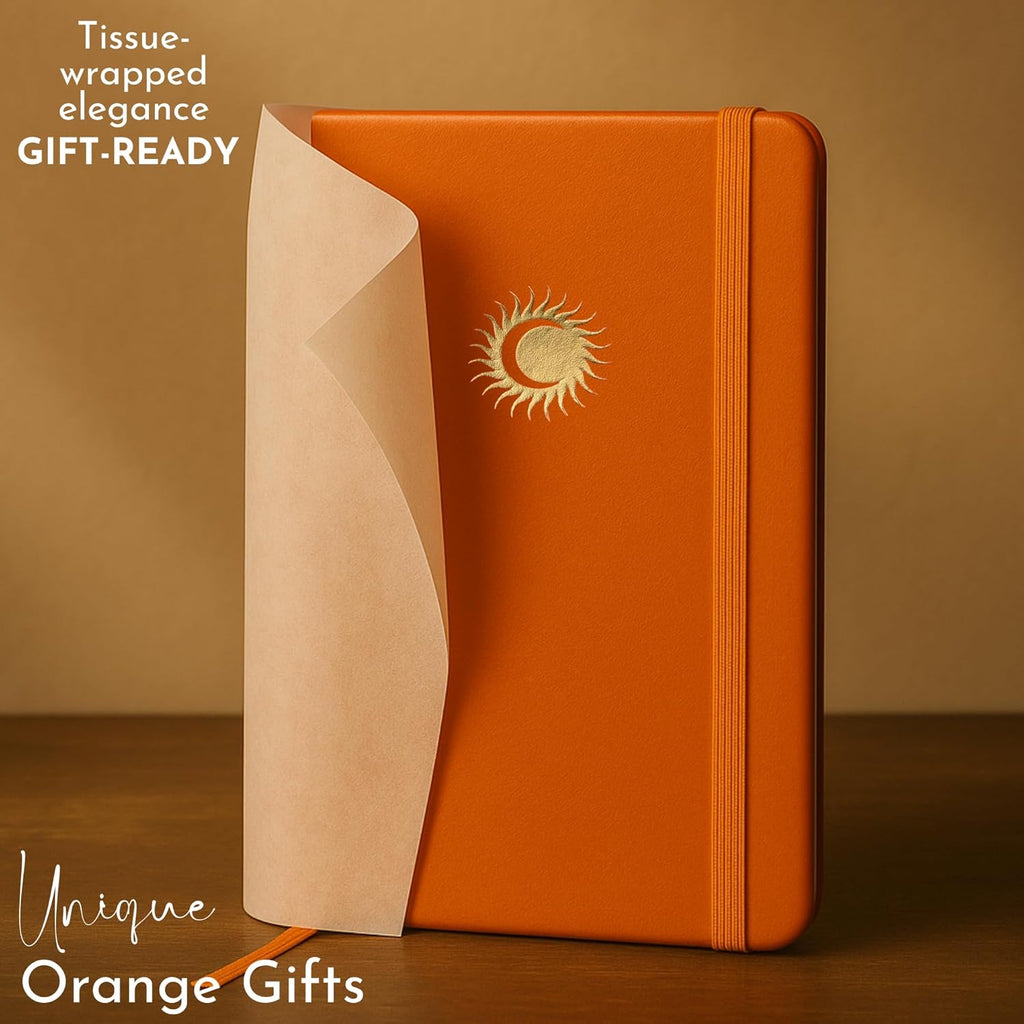 SETTINI Lined Journal, Ideal for Journaling - A5 Vegan Leather Notebook, 192 Archival-Quality Pages, QuillEase Bleed-Free Paper, Inner Pocket & Bookmark - Orange Journal for Women & Men, Orange Sun