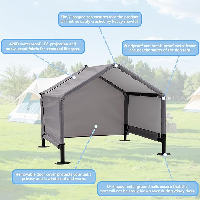 Dog Shade Shelter Outdoor Tent for Small Medium Dogs, Waterproof Sun Protection Pet House for Dogs, Small Animals and Livestock, Pet Canopy with Upgraded Doors and Ground Nails-PawvioPets