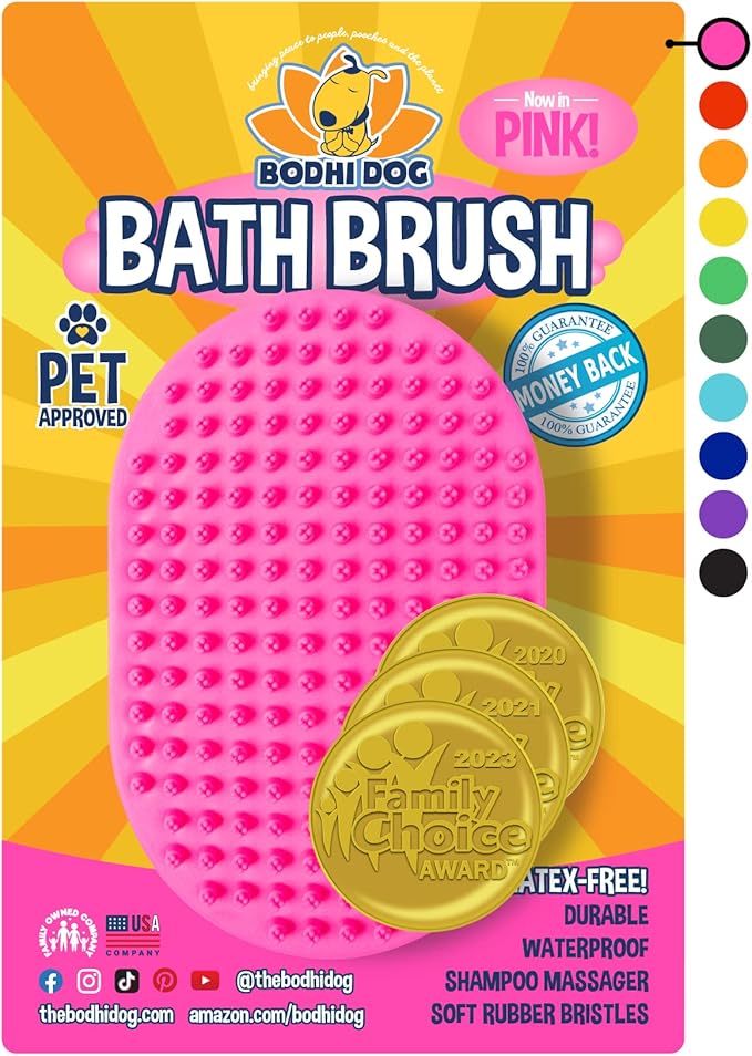 Bodhi Dog Shampoo Brush - Pet Grooming & Bath Supplies for Cats and Dog Bath Brush for Long & Short Hair - Premium Scrubber for Shower, Bathing & Massage - (One Pack, Pink)-PawvioPets