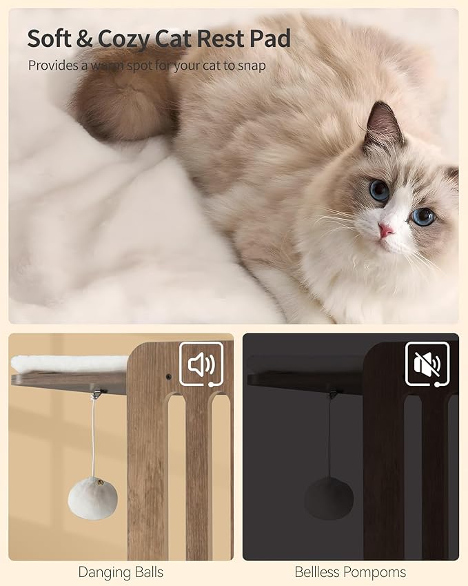 FourFurPets Modern Cat Tree, 58-Inch Cat Tower for Large Cats, Maine Coon Cat Tree with Scratching Board, Large Perch, Hammock and Removable Pads, Greige-PawvioPets