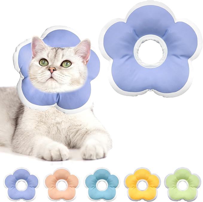 Cat Cone Collar Soft, Waterproof Cats Cones to Stop Licking After Surgery, Adjustable Soft Elizabeth Cats Collars for Wound Healing, Flower Shape Cat Recovery Collar (Purple, Medium)-PawvioPets