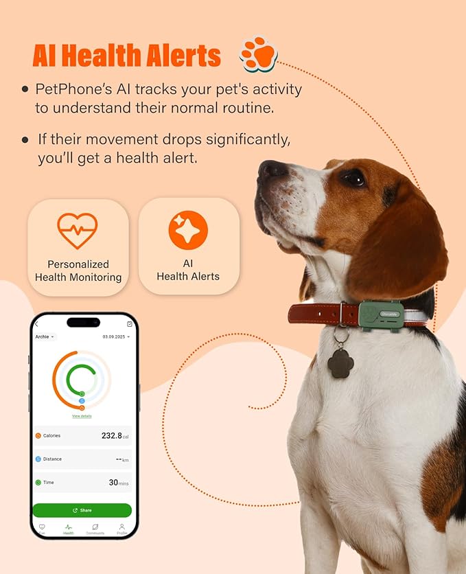 GlocalMe PetPhone for Dog and Cat, Support Play Music and Two-Way Call, Pet Community and AI Health Alerts, Real Time Tracking and Virtual Fence, Unlimited Range Pet GPS Tracker (Pink)-PawvioPets
