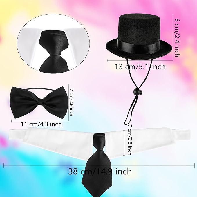 4 Pcs Pet Formal Halloween Costume Accessories Dog Wedding Bow Tie Top Hat Puppy Gentleman Costume for Small Medium Dogs Cats Halloween Party-PawvioPets