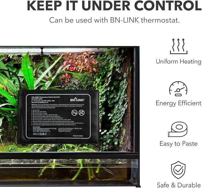 BN-LINK Reptile Heating Pad 8" X 12" with Adjust Knob, Adjustable Temperature Electric Indoor Under Tank Terrarium Heating Mat Waterproof for Turtles, Lizards, Frogs, and Other Reptiles-PawvioPets