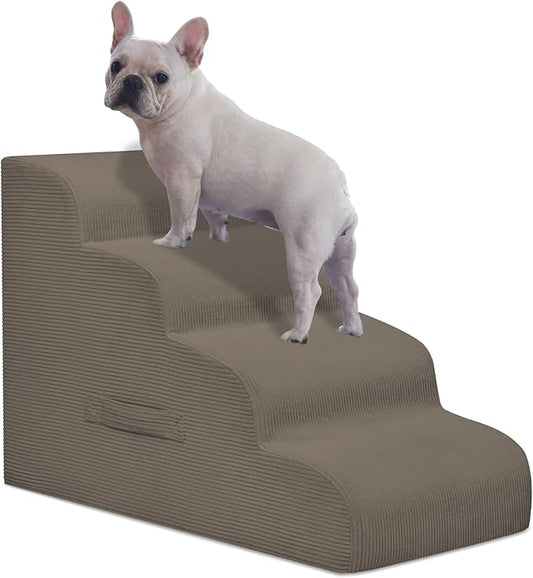 Dog Steps for Small Dogs, 4-Step Pet Ramp Stairs for High Beds and Sofa, Non-Slip Pet Stairs for Small Dogs and Cats, Removable and Easy to Clean Cover, Light Brown-PawvioPets