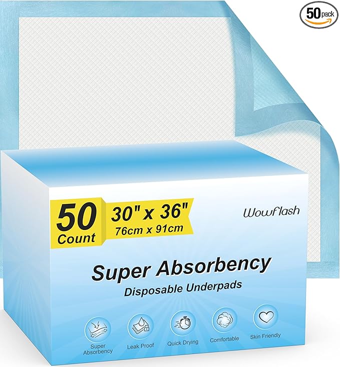 50 Count 30” x 36” Super Absorbency Disposable Underpads, Leakproof Quick Drying, Baby Puppy & Adults Bed Pads Disposable Adults, Dog Pee Pads Extra Large, XXL Incontinence Pads-PawvioPets
