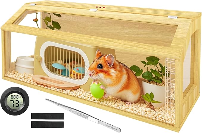 48" Large Hamster Cage, Chewproof Gerbil Cages and Habitats, Openable Top Roof Window with Silencing Pad, Wooden Guinea Pig Cage for Small Animals, Dwarf and Syrian Hamster, 40 x 20 x 20 Inches-PawvioPets