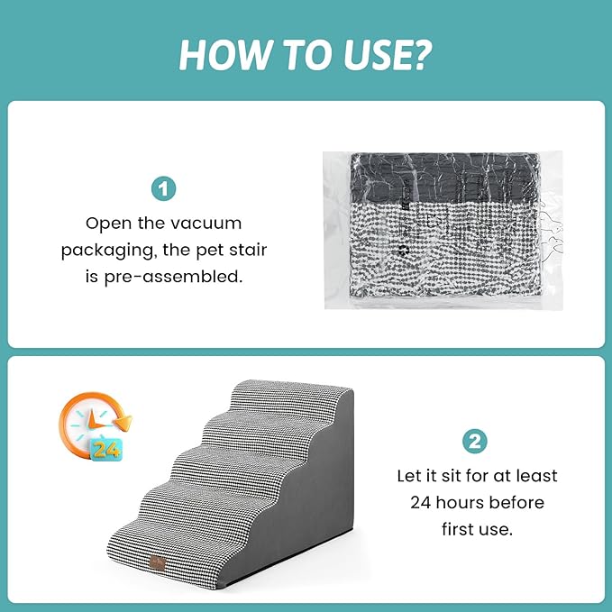 Extra Wide Dog Stairs 19.7" Width, Large Pet Step for Small Medium Dog, Puppy or Cat, Ramp for High Bed or Car, High Density Foam Ladder, Stable, 5 Step, 19.7x33x22.4 inch, White Black-PawvioPets