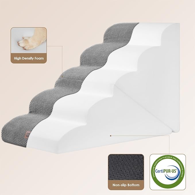 EHEYCIGA Curved Foldable Dog Stairs Ramp for High Beds 22.5" H, 5-Step Dog Steps for Small Dogs and Cats, Pet Stairs for High Bed Climbing, Non-Slip Balanced Pet Step Indoor, Grey-PawvioPets