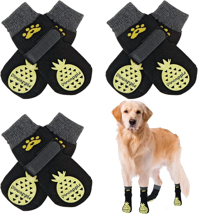 BEAUTYZOO Anti-Slip Dog Socks,Dog Shoes for Hot/Cold Pavement,Paw Protectors with Grips 3 Pairs for Puppy Small Medium Large Senior Old Dogs,Dog Socks to Prevent Licking and Hardwood Floor Protection-PawvioPets