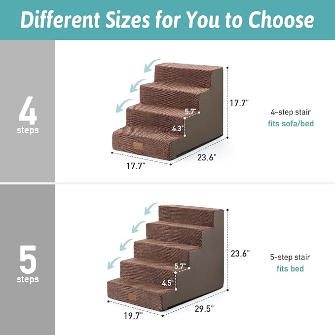 Dog Stairs for Small Dogs, 5 Tier Wider Pet Stairs for High Beds, 23.6" H Non-Slip Dog Steps for Old Cats, Puppies, Small Medium Dogs, 29.5x19.7x23.6 inch, Brown-PawvioPets