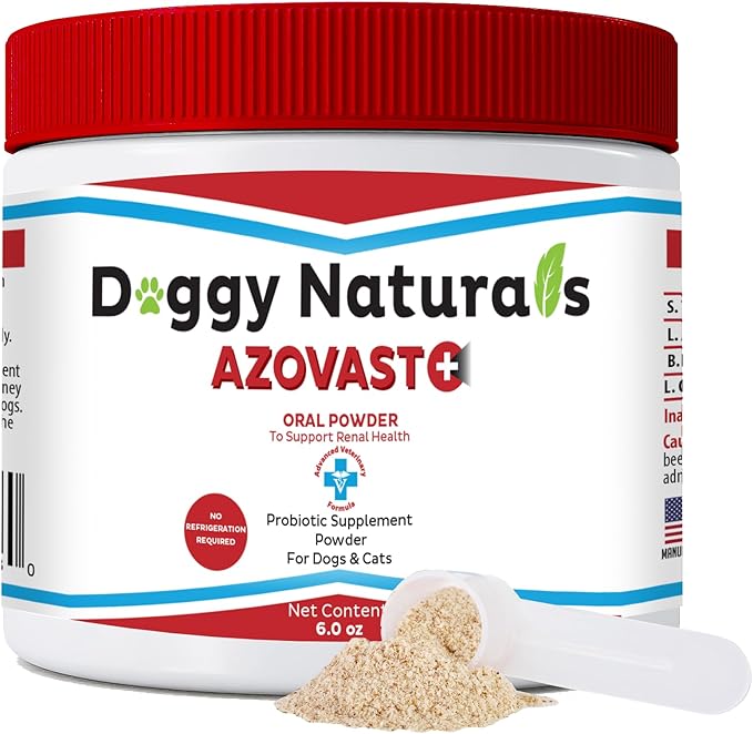 Azovast Plus Kidney Health Supplement for Dogs & Cats, Oral Powder (6 Oz) - (120 Doses/Jar) NO Refrigeration Required - Help Support Kidney Function & Manage Renal Toxins (Made in U.S.A) (6 Oz)-PawvioPets