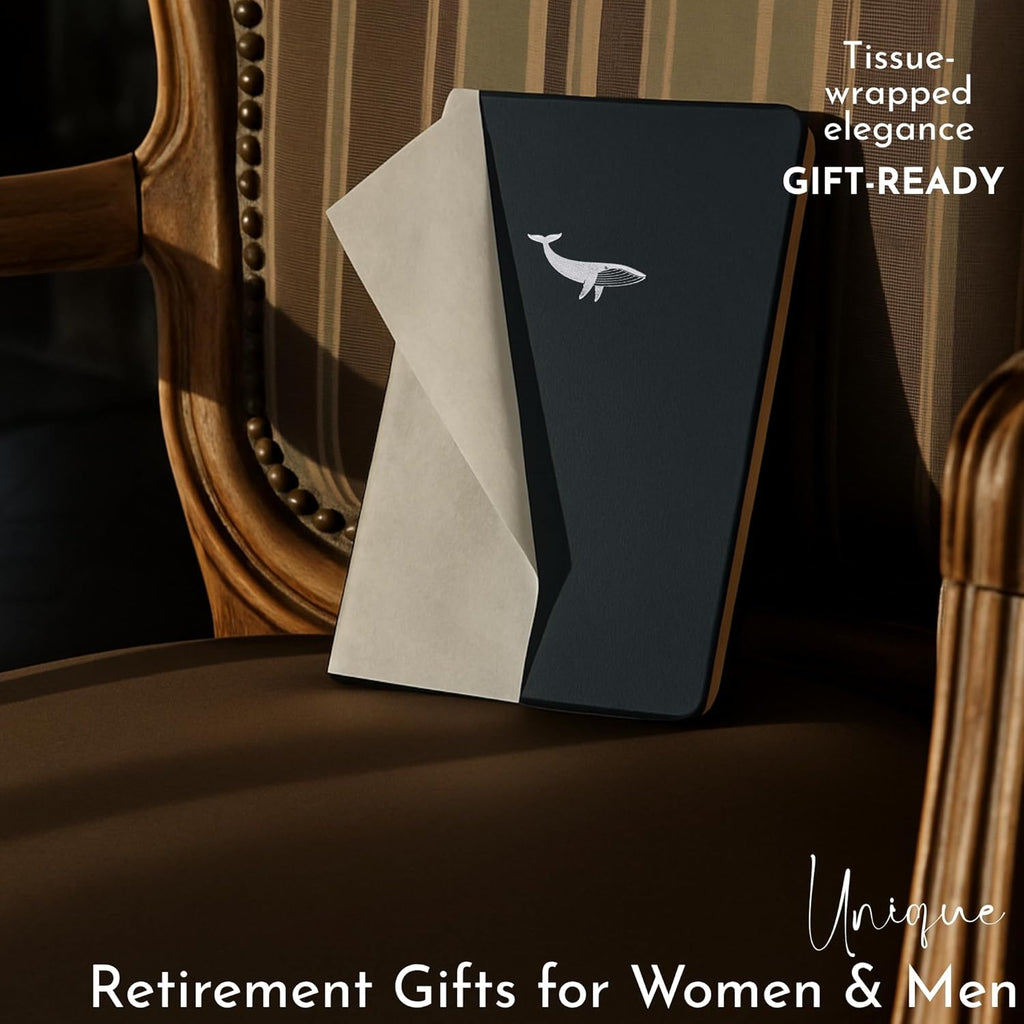 SETTINI Lined Journal, Ideal for Journaling - A5 Vegan Leather Notebook, 192 Archival-Quality Pages, QuillEase Bleed-Free Paper, Inner Pocket & Bookmark - Whale Gifts for Women & Men, Navy Whale