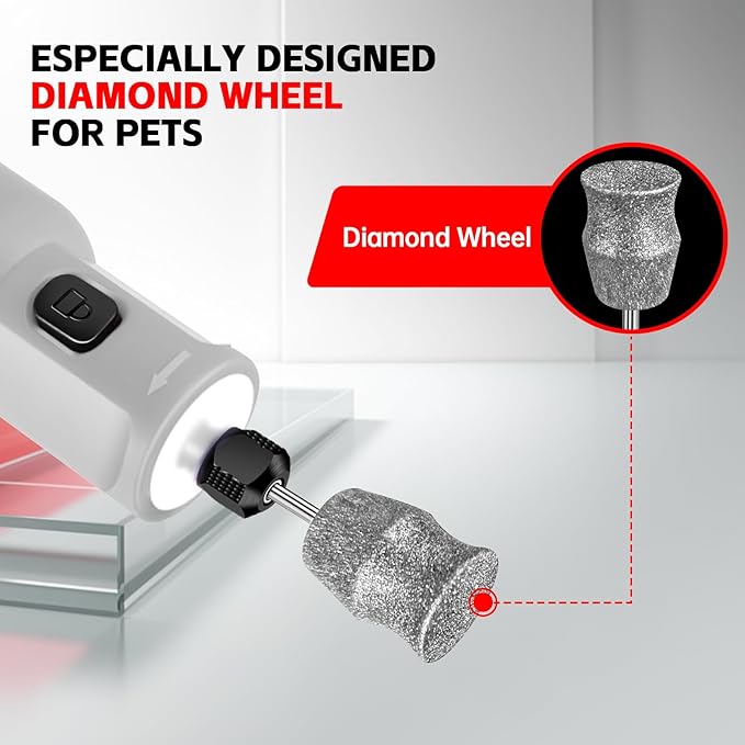 Dog Nail Grinder - Rechargeable Pet Nail Grinder, Electric Upgraded 5 Speed w LED Lights Cordless Dog Nail Trimmer Kit, 40 Accessories Pet Dog Claw Care Kit for Dogs Cats and Small Medium Animals Grey-PawvioPets