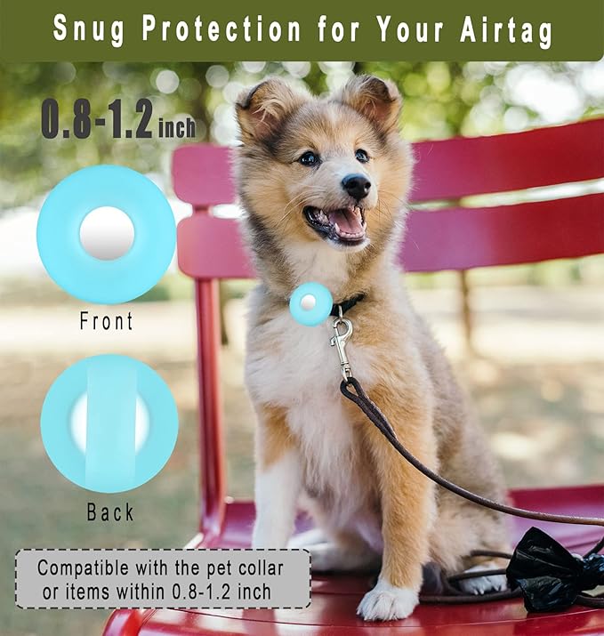 Airtag Holder for Dog Collar, Cibaabo Silicone Air Tag Case Cover Compatible with Apple Airtags for 0.8-1.2inch Cat Pet Collar Harness Loop-PawvioPets