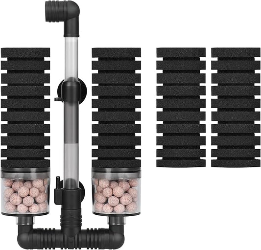 AQUANEAT Aquarium Air Powered Sponge Filter with Ceramic Media Balls, for Betta Fry Shrimp Fish Tank, with 2 Spare Sponges, up to 40Gal-PawvioPets