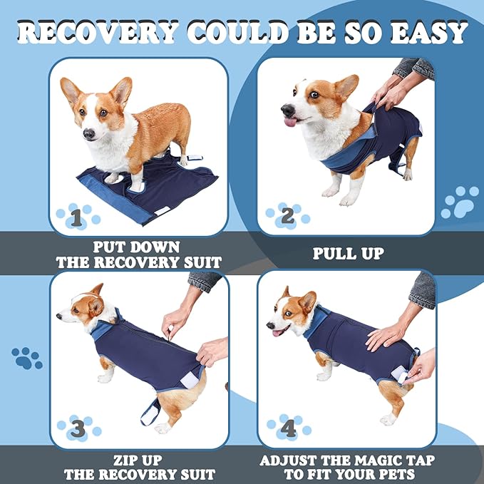 Breathable Dog Surgery Recovery Suit for Male/Female, Professional Dog Recovery Onesie with Zipper After Spay Abdominal Wounds, Anti Licking Cone E-Collar Alternative for Small Medium Large Dog-PawvioPets