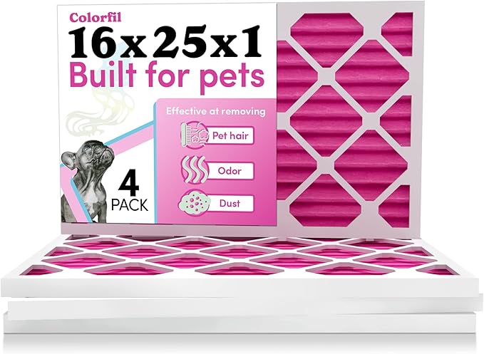 Colorfil 16x25x1 Air Filter (4-Pack) | Made in the USA | Color Changing | Remove Cat and Dog Odor | MERV 8 for Pet Hair Dander and Dust | 15.5"x24.5"x0.75" Exact Size-PawvioPets