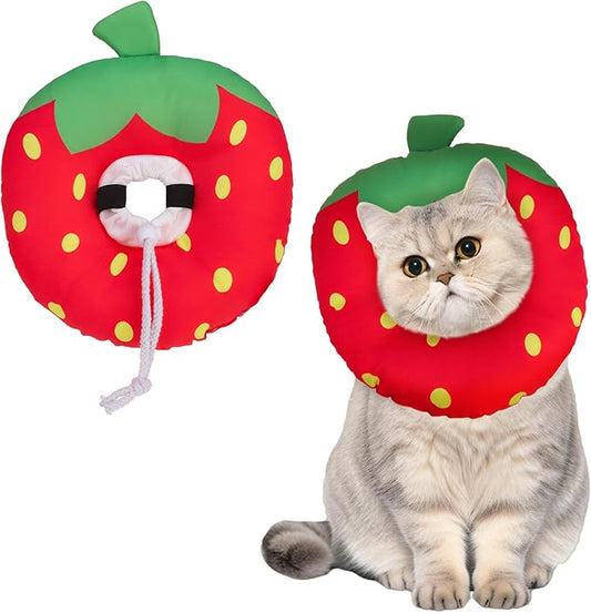 BINGPET Cat Cone Collar Soft,Waterproof Cat Recovery Collar to Stop Licking,Cute Donut Elizabethan e Collar for Cats Kittens Puppies Wound Healing After Surgery(Strawberry,Small)-PawvioPets