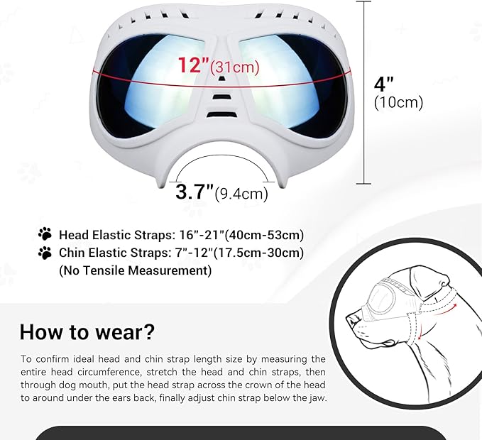 Dog Goggles for Medium-Large Breeds Windproof Anti-UV Pet Sunglasses with Adjustable Straps for Large Dog - White-PawvioPets