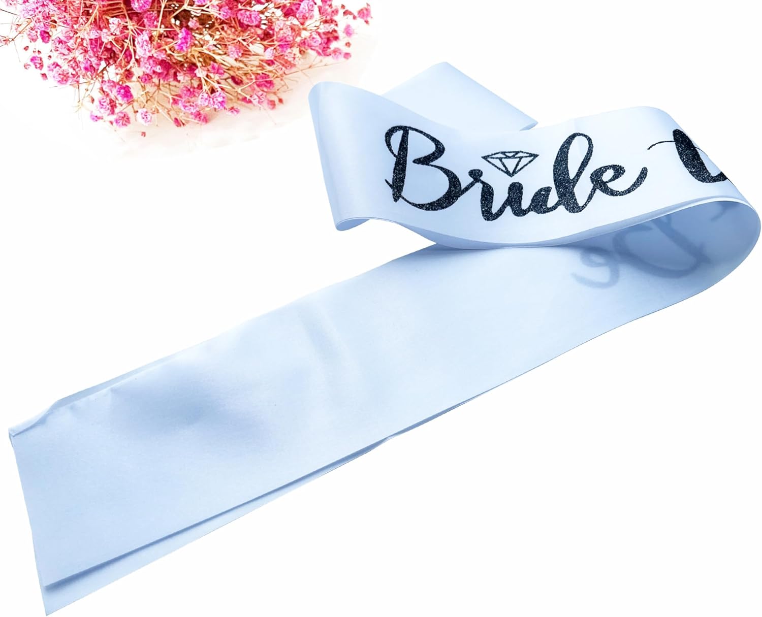 Bride to Be Sash, Bachelorette Party Sash for Bridal Shower Wedding Party Favors Accessories Supplies Engagement Gifts,White Satin with Glitter Letter Black