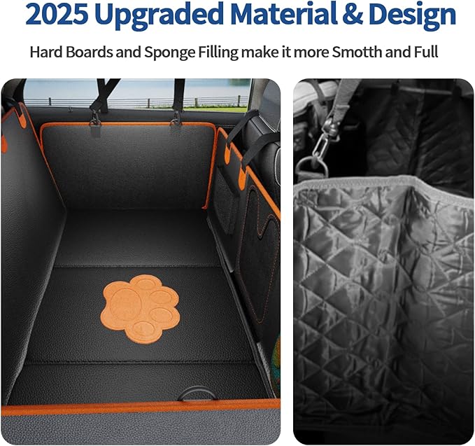 Back Seat Cover for Dogs,Upgraded PU Leather Dog Car Cover for Back Seat with Hard Bottom Holds 400lbs,Waterproof Seat Protector Dog Hammock for Car, Universal Fits SUV Small Truck-PawvioPets