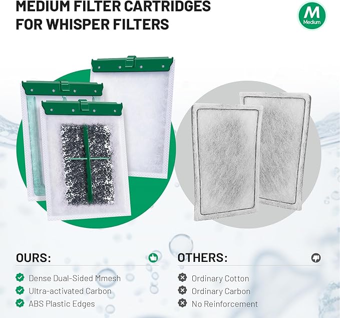 16 Count Medium Filter Cartridges Compatible with Whisper Bio Bag Filters, Large Aquarium Filter Cartridge for Whisper 10i/IQ10/PF10 and Repto Filter 90 GPH-PawvioPets