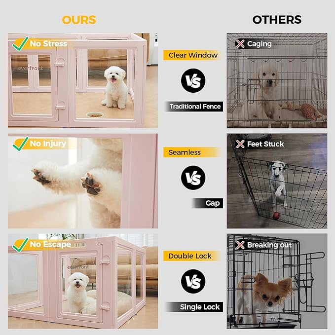 23.6“H 2PCS Extension Kit - Door+Panel, T-Buckles for Compartment, Expandable Clear Dog Play Pen Acrylic Dog Playpen Indoor,for Puppy Cat Bunny Small & Medium Dogs (Pink-23.6" H, 2PCS)-PawvioPets