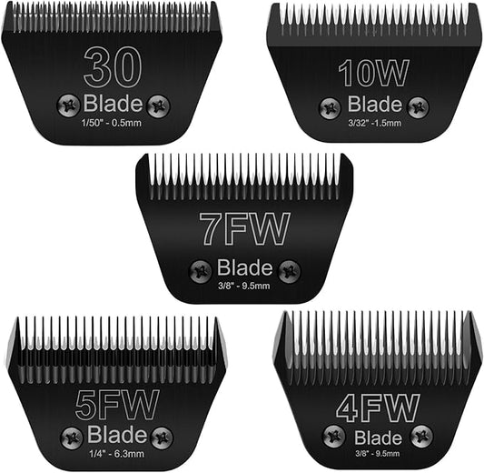 5PCS Wide Blade Dog Grooming Blades Compatible with Andis Dog Clipper,Dog Grooming Wide Blade compatiblewith Wahl km10 Clippers/Oster A5 Type Blade,for Animal Dog,Cat,Horse (30W+10W+7FW+5FW+4FW)-PawvioPets
