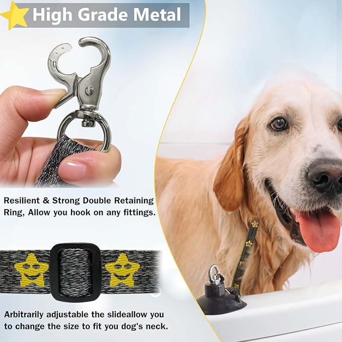 Dog Bathing Tether with Heavy Suction Cup, Dog Grooming Tub Restraint Leash with Adjustable Collar for Pet Cat Shower and Grooming-PawvioPets