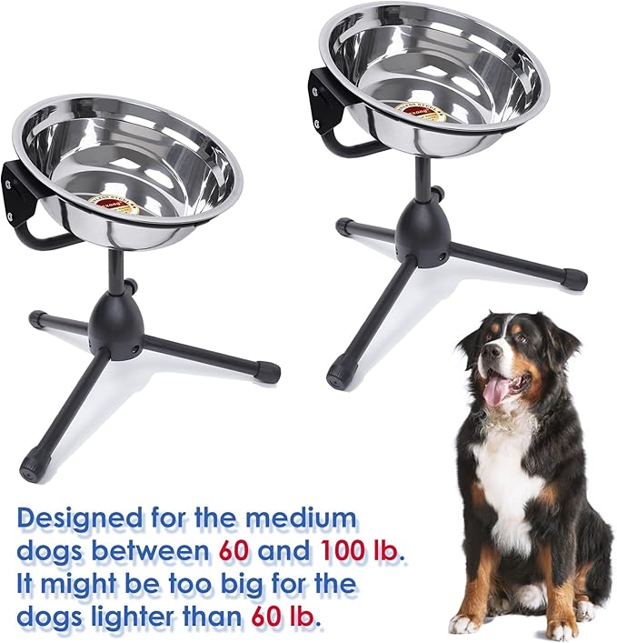 2 Pack Elevated Dog Bowls with Adjustable Metal Stand,Large Size for Dogs Between 60 and 100 lbs, 0.8 Gal 3 Liter,Stainless Steel Dog Food Water Bowl,Height Adjustable Non-Slip Raised Dog Bowl Set-PawvioPets