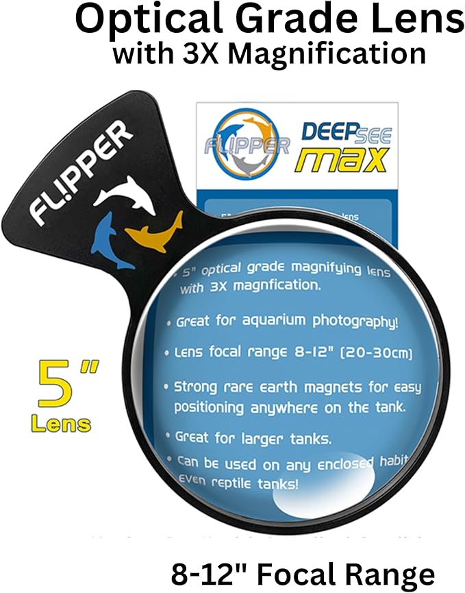 FL!PPER Flipper DeepSee Viewer MAX 5" Black - Coral and Fish Magnifier for Reef Tank and Freshwater Aquarium Photography and Videography - Magnetic Magnifying Glass-PawvioPets